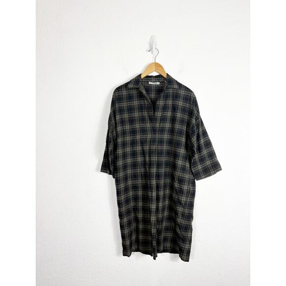 Vince Plaid Easy Pullover Cotton Cocoon Shirt Dress Small Green Lagenlook - Picture 3 of 13